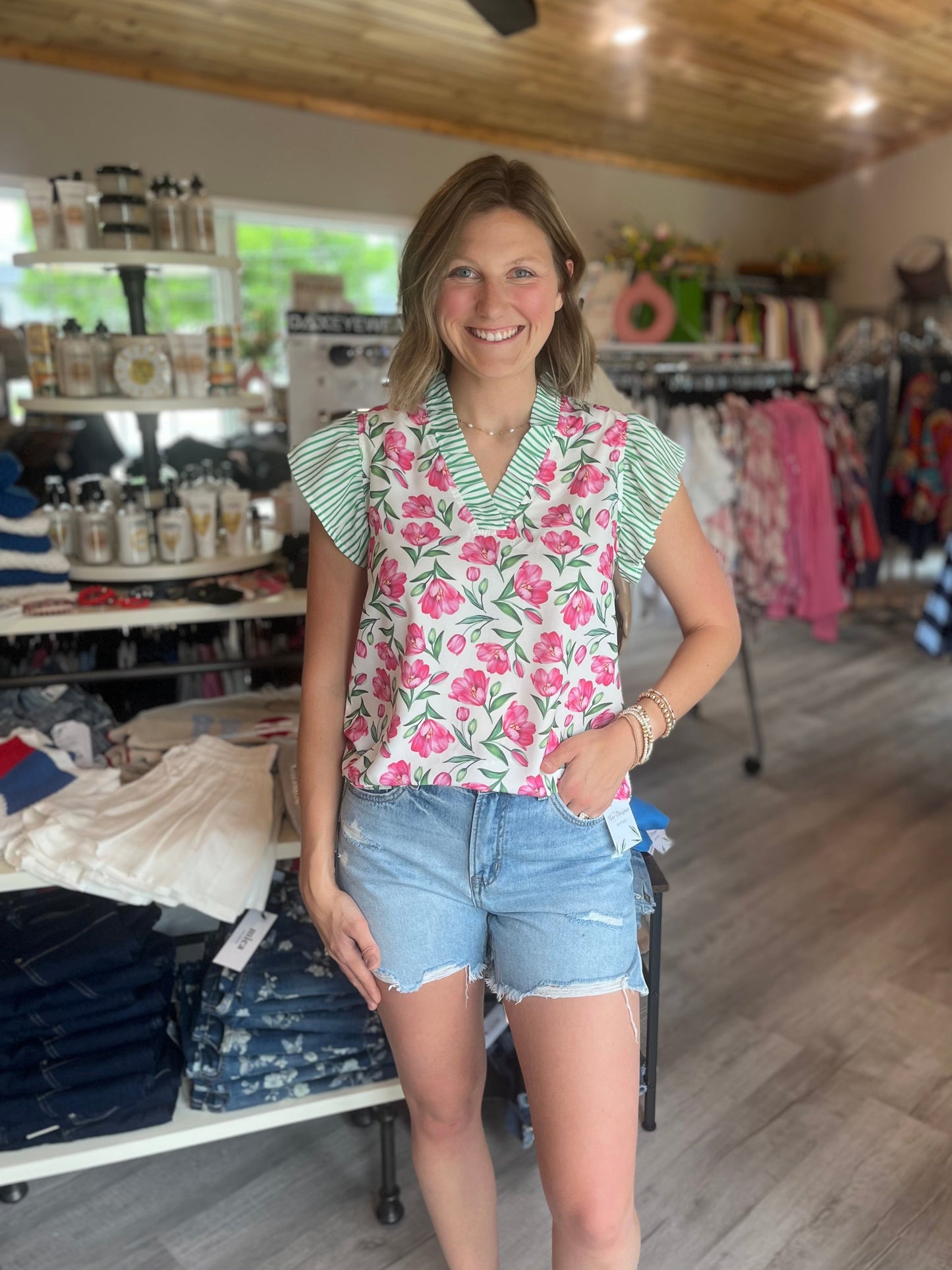 Strip Ruffle Blouse
