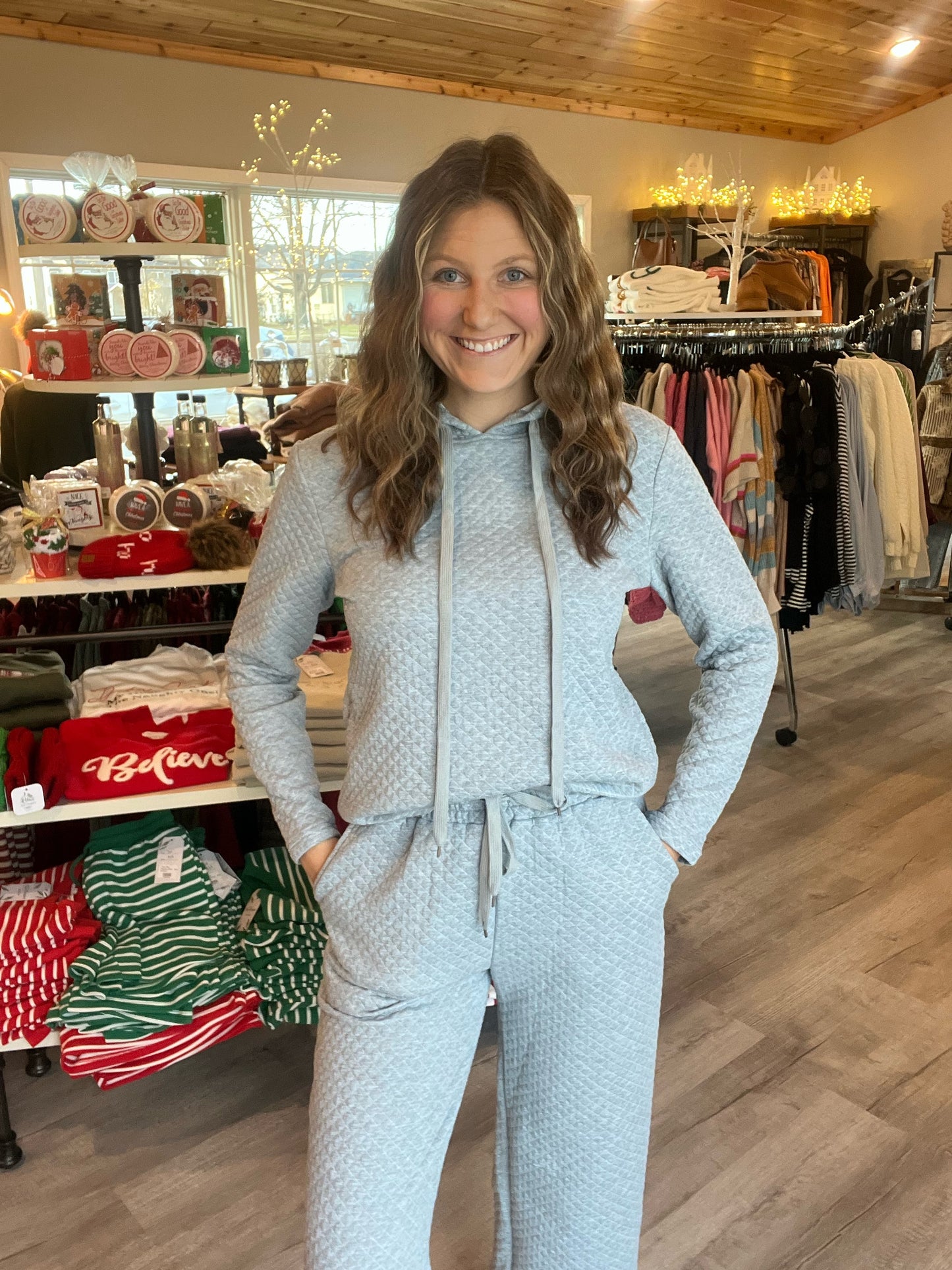 Quilted Gray Hooded Jacket and Pant Set