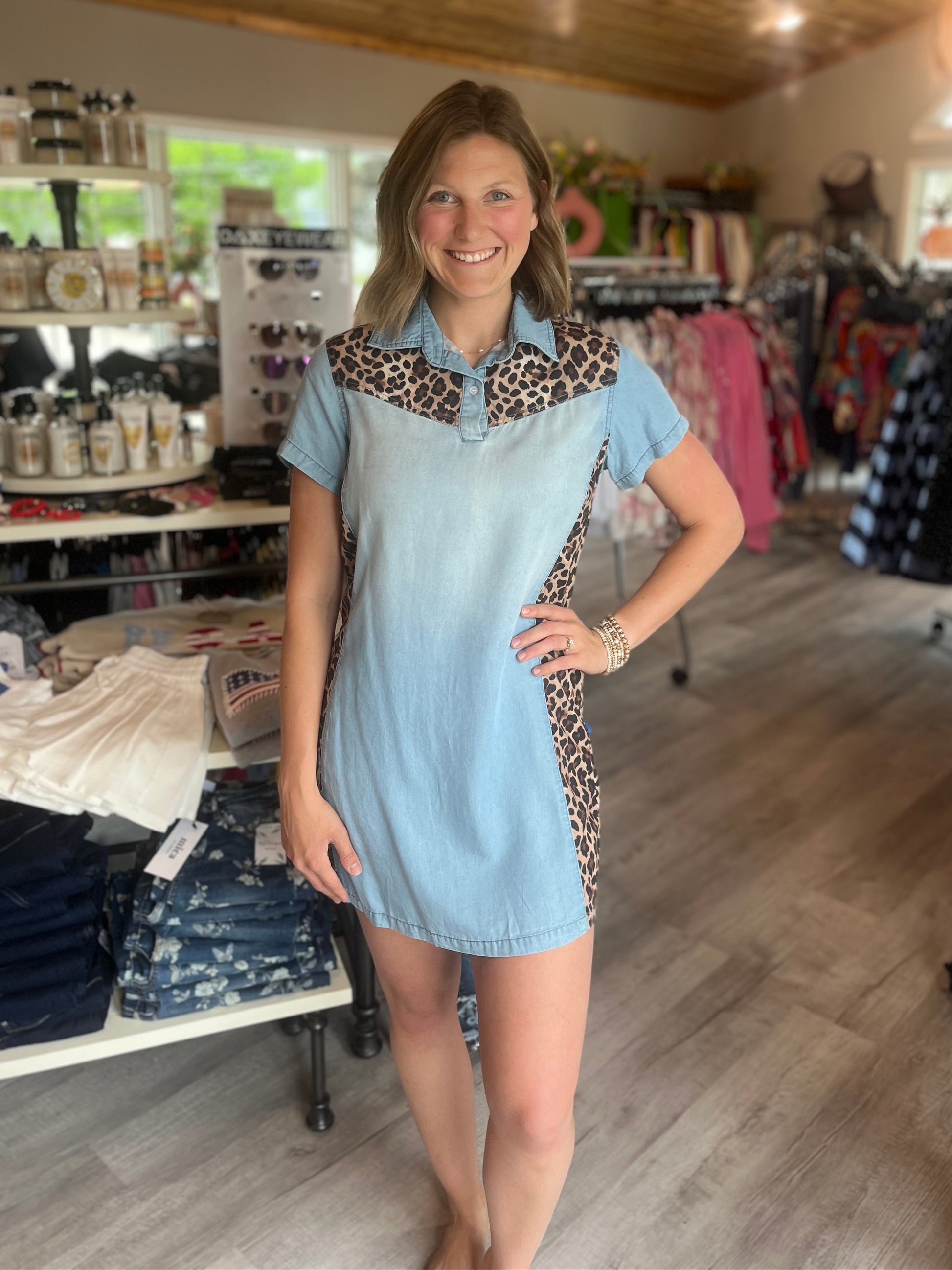 Denim Leopard Dress – The Hair Designers Salon, Spa, & Boutique