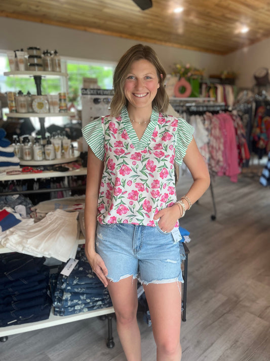 Strip Ruffle Blouse